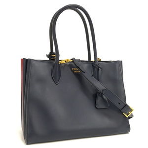Prada Bibliotheque 2way Shoulder Bag Leather Navy